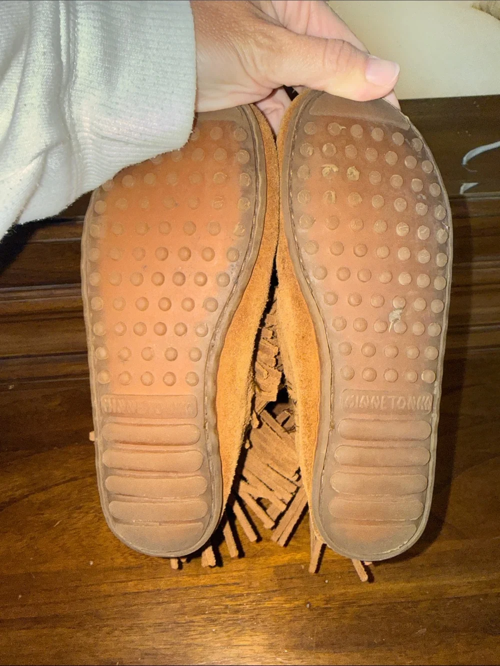Minnetonka Suede Fringe Moccasin Boots - Rust Tan